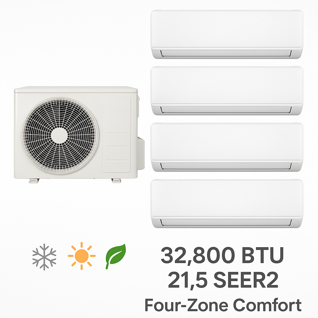 32,800 BTU 21.5 SEER2 Four-Zone Ductless Mini Split System with Wall-Mount Indoor Units