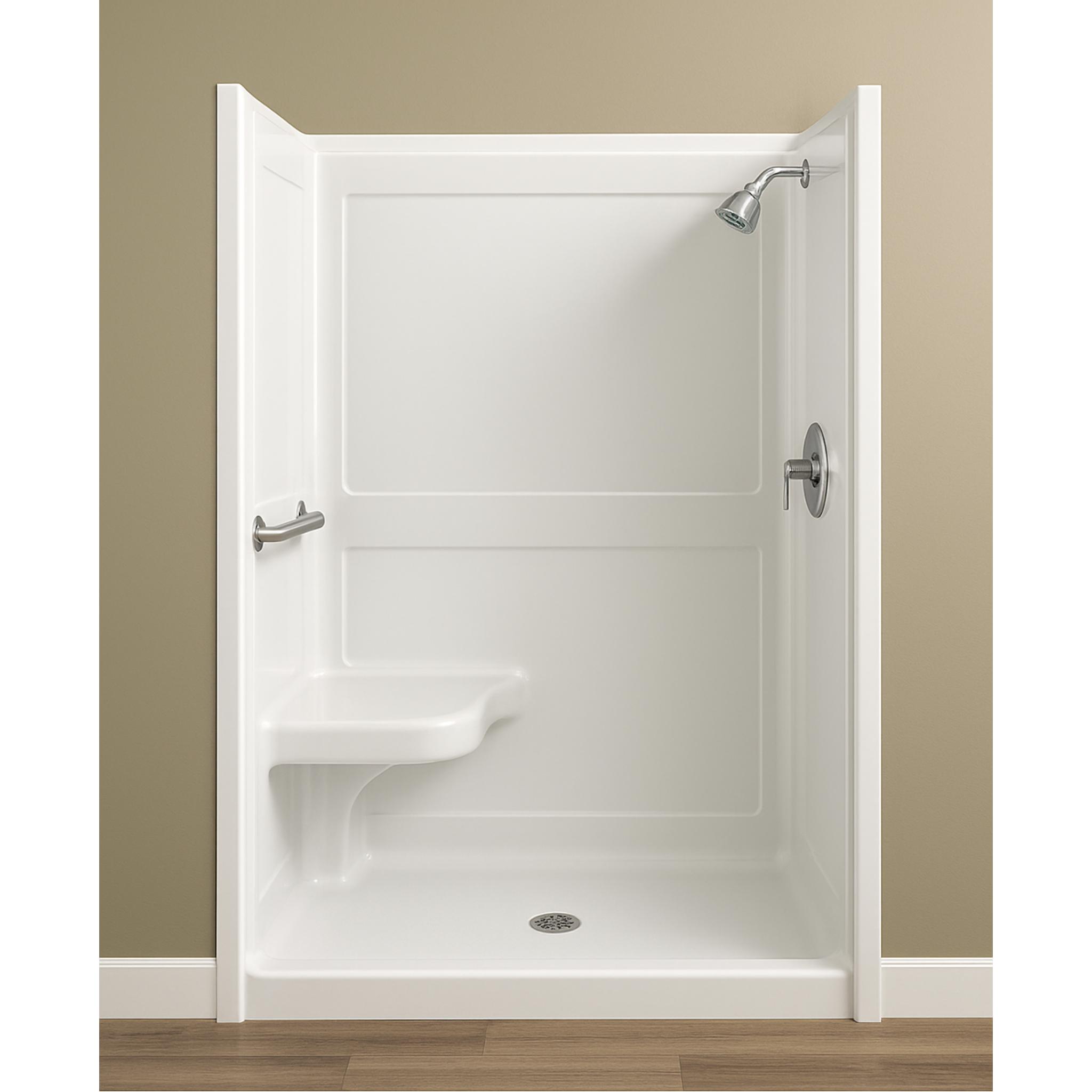 Plumbing Heating Store 63" x 39" x 73" ADA-Compliant Acrylic Composite Shower with Center Drain & Built-In Seat