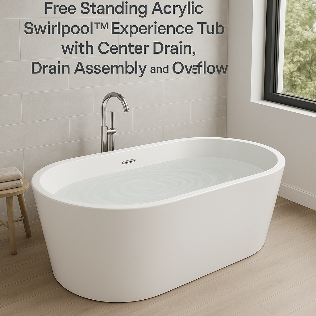 Jacuzzi Arga Classic 67" Free Standing Acrylic Swirlpool™ Experience Tub with Center Drain, Drain Assembly and Overflow