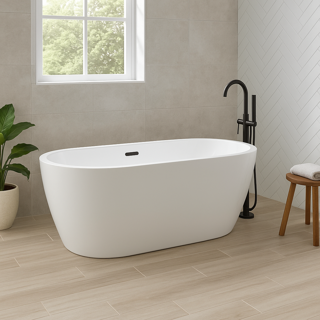 Signature Hardware Boyce 65" Acrylic Soaking Freestanding Tub with Integrated Drain and Overflow